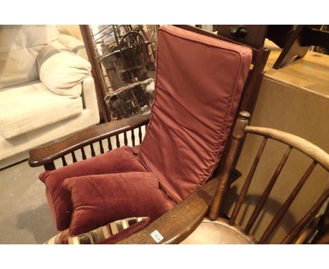 Large vintage oak easy chair with reclining back rest. Not available for in-house P&amp;P, contact Paul O'Hea at Mailboxes on