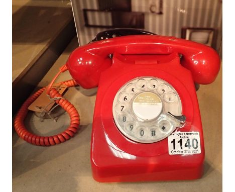 Red, GPO746 Retro rotary telephone replica of the 1970s classic, compatible with modern telephone banking and any standard an