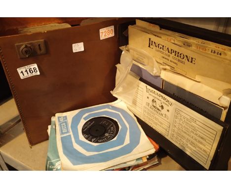 Mixed vintage records to include cased Linguaphone German language course, 45s and 78s records. Not available for in-house P&