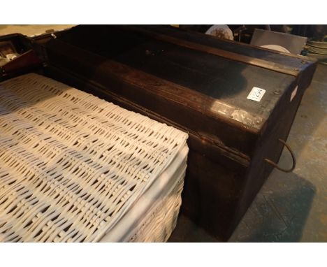 Wooden travel trunk with rope handles and a wicker basket. Not available for in-house P&amp;P, contact Paul O'Hea at Mailboxe