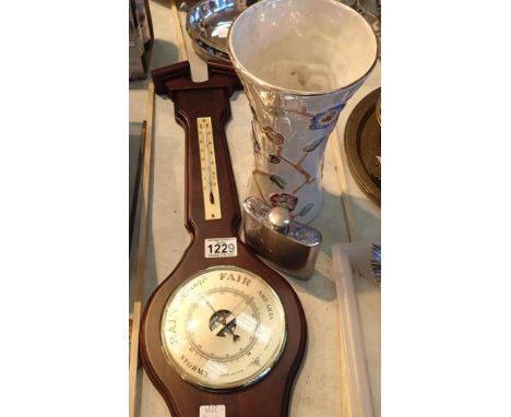 Precision barometer/thermometer and Arthur Woods lustre vase with drinks flask. Not available for in-house P&amp;P, contact P