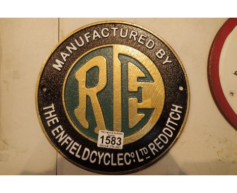 Cast iron The Enfield cycle wall plaque, D: 24 cm. P&amp;P Group 2 (£18+VAT for the first lot and £3+VAT for subsequent lots)