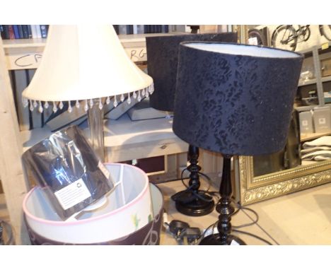 Three table lamps and three extra shades. Not available for in-house P&P, contact Paul O'Hea at Mailboxes on 01925 659133Cond