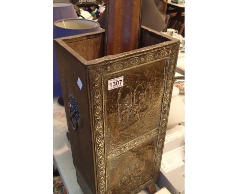 Brass stick stand with lion mask handles and contents. Not available for in-house P&amp;P, contact Paul O'Hea at Mailboxes on