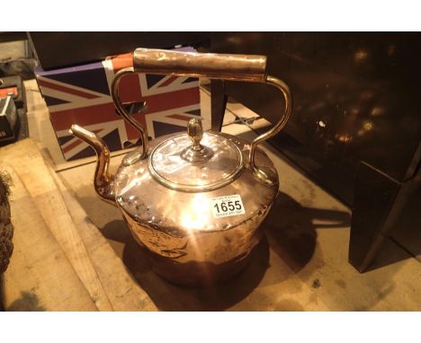 Copper kettle with acorn finial. Not available for in-house P&amp;P, contact Paul O'Hea at Mailboxes on 01925 659133 