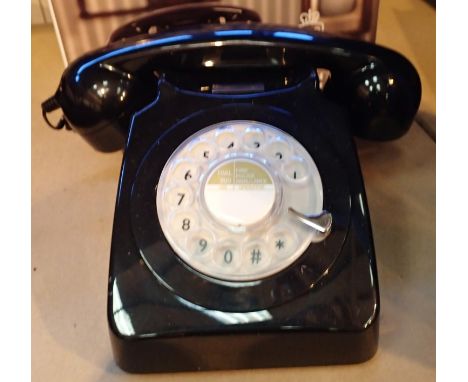 Black, GPO746 Retro rotary telephone replica of the 1970s classic, compatible with modern telephone banking and any standard 
