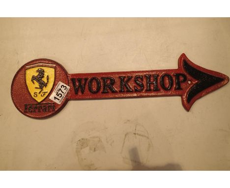 Cast iron Ferrari workshop arrow sign, L: 40 cm. Not available for in-house P&amp;P, contact Paul O'Hea at Mailboxes on 01925