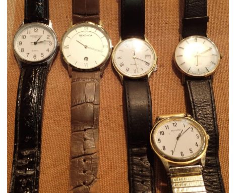 Five gents wristwatches including Rotary, Sekonda etc. P&amp;P Group 1 (£14+VAT for the first lot and £1+VAT for subsequent l