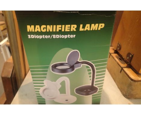 New boxed three dioptre and eight dioptre magnifier lamp. Not available for in-house P&amp;P, contact Paul O'Hea at Mailboxes