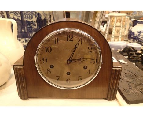 Wigan Westminster chime mantel clock with key and pendulum. Not available for in-house P&amp;P, contact Paul O'Hea at Mailbox