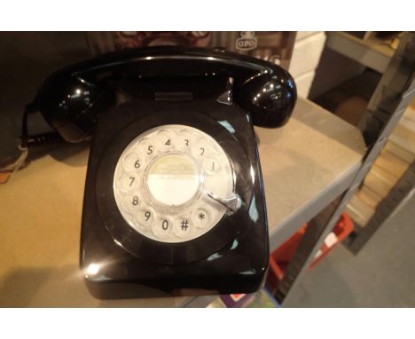 Black, GPO746 Retro rotary telephone replica of the 1970s classic, compatible with modern telephone banking and any standard 