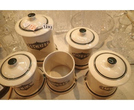 Set of five kitchen ceramic jars. Not available for in-house P&amp;P, contact Paul O'Hea at Mailboxes on 01925 659133 