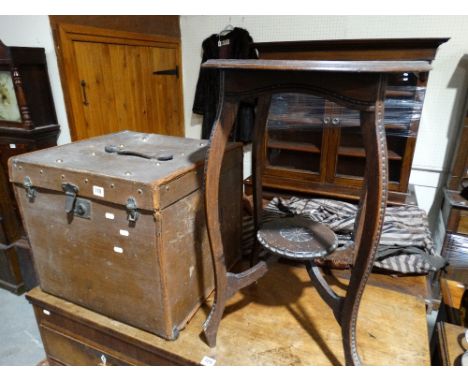 A Two Tier Circular Topped Occasional Table Together With A Vintage Leather Covered Travel Trunk & Others