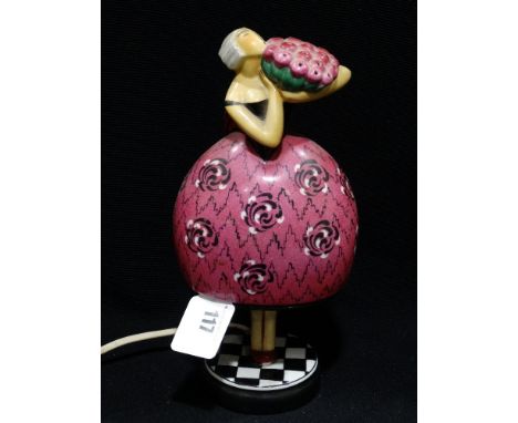 A Rare Robj Pottery Incense Lamp Modelled As A Girl In Evening Dress Holding A Bouquet Of Flowers, Printed Marks, 10.5" High