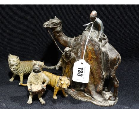 A Collection Of Cold Painted Animal Figures &amp; Groups Including A Camel &amp; Figural Table Lighter