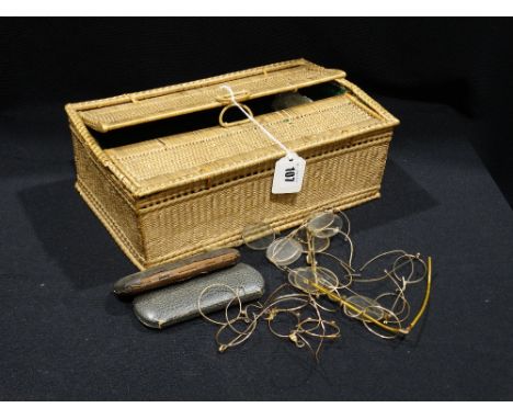 A Wicker Cutlery Basket Containing A Good Quantity Of Gold Framed &amp; Other Vintage Spectacles