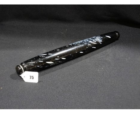 A 19th Century Blue Splatter Glass Rolling Pin, 15" Long