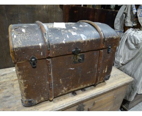 A Vintage Dome Topped Travelling Trunk
