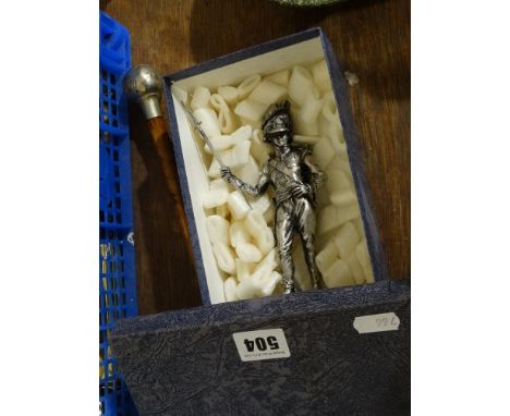 A Royal Welsh Fusiliers Swagger Stick, Together With A Royal Welsh Fusiliers Pewter Figure