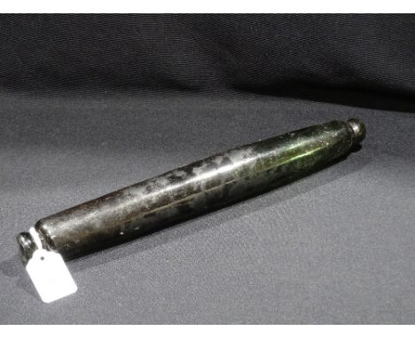 A Victorian Hand Blown Green Glass Rolling Pin, 15" Long