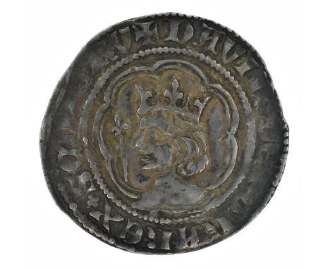 Scotland, David II, Second coinage (1357-1367), Halfgroat, Edinburgh, Crowned young bust l. breaking plain tressure R. VILLA 