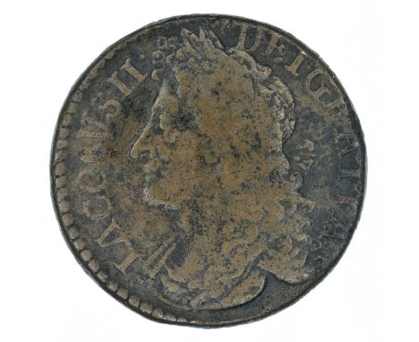 Ireland, James II, Civil War Coinage (1689-91), 'Gunmoney' coinage, Halfcrown, 1690, Laureate and draped bust l. R. Crown ove