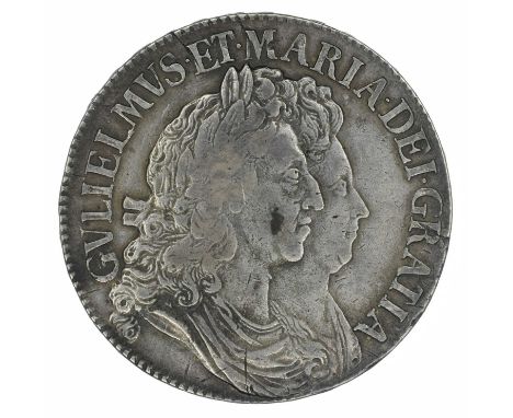 William and Mary, Crown, 1691 TERTIO, Conjoined busts r. R. Crowned cruciform shields, WM monogram in angles, regnal year on 