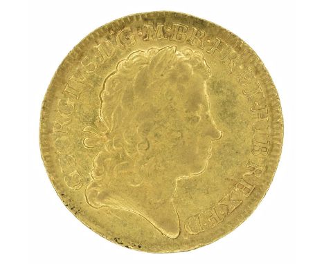 King George I, Guinea, 1716, Fourth laureate head r. tie with loop at one end R. Crowned cruciform shields, sceptres in angle