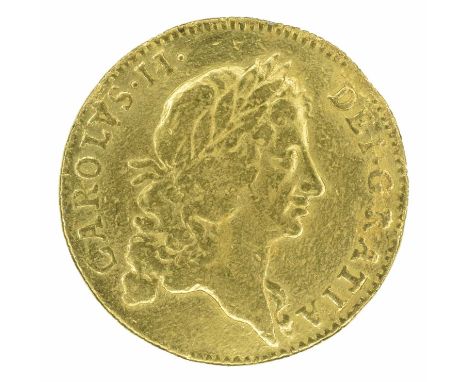 King Charles II, Guinea, 1668, Third laureate bust r. R. Crowned cruciform shields, gold, weight 8.3g, S.3342, gF, sometime p