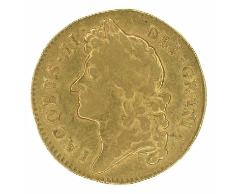 King James II, Guinea, 1687, Second laureate bust l. R. Crowned cruciform shields, sceptres in angles, edge milled, gold, wei