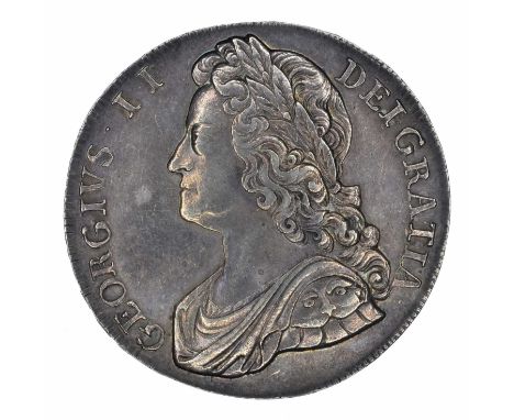 King George II, Crown, 1741 D QVARTO, Young laureate and draped bust l. R. Crowned cruciform shields, roses in angles, silver