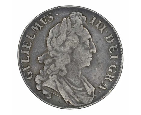 King William III, Crown, 1695 OCTAVO, First draped bust r. with curved breast plate or drapery R. First harp, regnal year on 