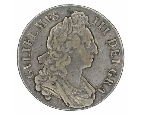 King William III, Crown, 1696 OCTAVO, First draped bust r. with curved breast plate or drapery R. First harp, regnal year on 