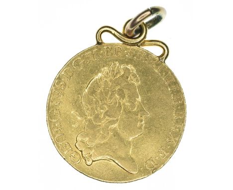 King George I, Guinea, 1726, Fifth (older) laureate head r. tie with two ends R. Crowned cruciform shields, sceptres in angle