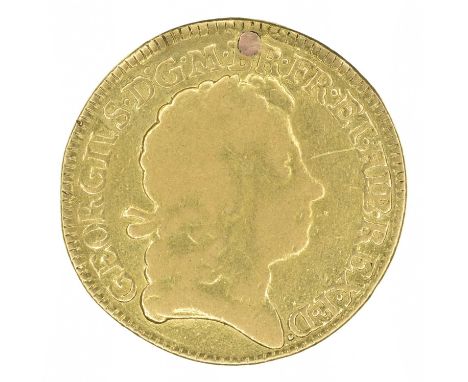 King George I, Guinea, 1719, Fourth laureate head r. tie with loop at one end R. Crowned cruciform shields, sceptres in angle
