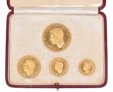 A George VI 1937 Gold Proof Four Coin Specimen Set, comprising of Five Pounds, Two Pounds, Sovereign, Half-Sovereign, present