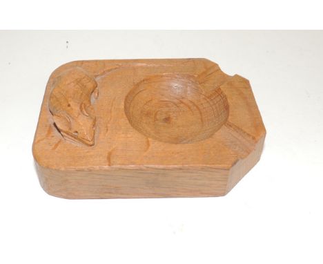 A Robert "Mouseman" Thompson carved oak ashtray with signature mouse to one side, 10cms long