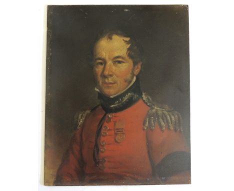 19TH CENTURY ENGLISH SCHOOL - Portrait of a military gentleman wearing a medal, head and shoulders, oil on artists board the 