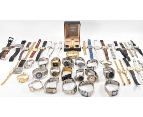 A large collection of vintage ladies and gents wrist watches to include watches in white and yellow metal with various strap 