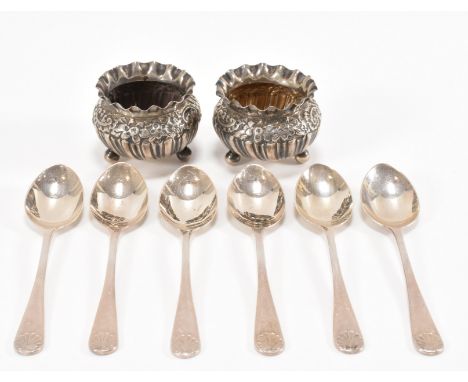 A set of six Deakin &amp; Francis silver hallmarked teaspoons each having moulded scallop shells to the terminals, in origina