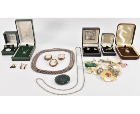 An assortment of jewellery. The collection to include a silver collar necklace signed Birks (marked 925, measures 18 inches),