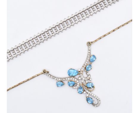 Two silver necklaces to include a silver fancy ladder link necklace chain (marked 925, measures 18 inches) and a gilt silver 