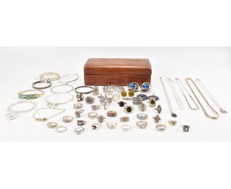 A collection of assorted silver and white metal jewellery to include a selection of silver rings many being stone set (sizes 