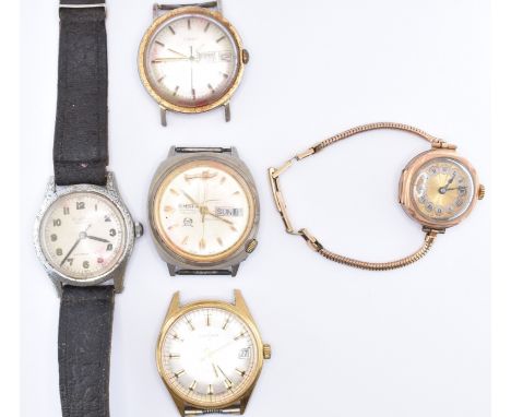 A group of five wrist watches to include a ladies 9ct gold cased early 20th Century wrist watch (interior of case marked 375,