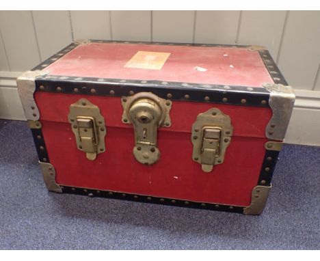A SMALL RED 'OVERPOND' TRAVELLING TRUNK 29cm high x 50cm x 30cm