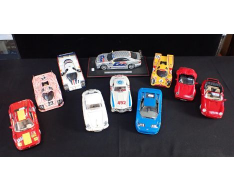 A COLLECTION OF BURAGO AND OTHER 1/18 MODEL CARS racing cars and others, Mercedes, Bugatti, Porsche, etc (10) (unboxed)