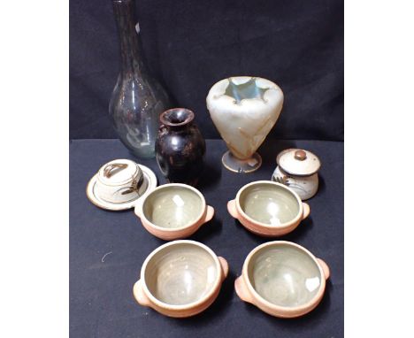 FOUR LEACH POTTERY STANDARD WARE SOUP BOWLS and other items
