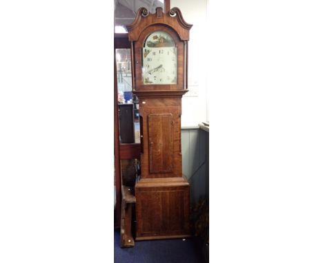 A 19TH CENTURY OAK AND MAHOGANY LONGCASE CLOCK with thirty-hour movement, the painted dial signed 'W. Pratt, Askrigg' (needs 
