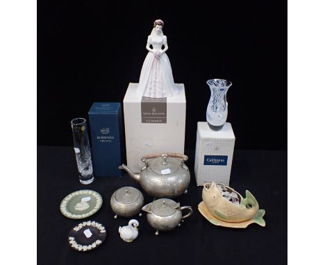 ROYAL DOULTON WEDDING CELEBRATION FIGURINE, BOXED with Caithness and Bohemia Crystal, boxed, a Shorter fish sauce boat and ot