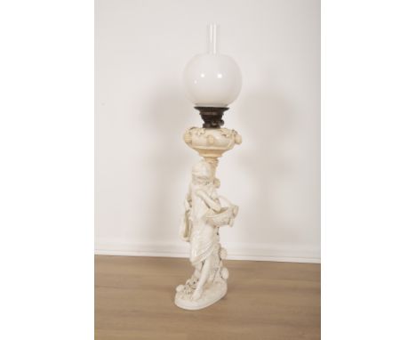A COPELAND SPODE WHITE-GLAZED PORCELAIN FIGURAL OIL LAMP BY OWEN HALE impressed marks to the revered and printed marks to the